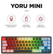 Resim Rampage YORU Mini Siyah/Gri Type-C Bağlantılı OUTEMU Red Swich Q Mekanik Gaming Oyuncu Klavye RGB 