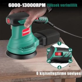 Resim Karokstore For Better Lıfe 300W Orbital Zımpara Makinesi, Elektrikli Zımpara Makinesi 6 Hız 13000RPM, 12 Adet 125MM Zımpara Kağıdı (240/120/80 Kum), Ahşap ve Metal Zımparalama Için Yıkanabilir Çekme Cebi ile 