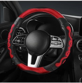 Resim Chuangyinshop Red Spor 15 İnç Direksiyon Kılıfı Napa Pu Deri Pembe Siyah Yılan Desenli Antiskid Nefes Alabilir Kırmızı 