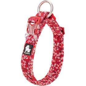 Resim Çiçek Desenli, Neoprene Süngerli Kırmızı Boyun Tasması - M 