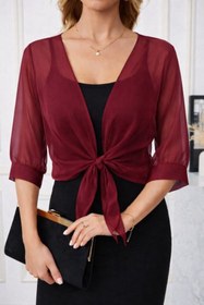 Resim Wear Up Kadın Fakir Kollu önden Bağlamalı Kısa şifon Bolero Ceket 