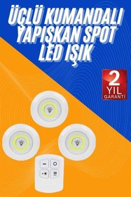 Resim Dolap Işığı Mutfak Rafı Işığı Uzaktan Kumandalı 3 Lü Spot Led Lamba 