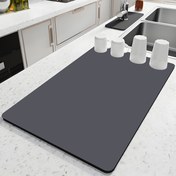 Resim 1 adet Süper Emici Diatomik Toprak Kahve Matı - Büyük 23,62" x 15,75" Mutfak Tezgahı Bulaşık Kurutma Pedini Kaymaz Kauçuk Arka Planlı, Isıya Dayanıklı, Gri, Bulaşık ve Bardaklar için İdeal, Kahve Bar Aksesuarları 