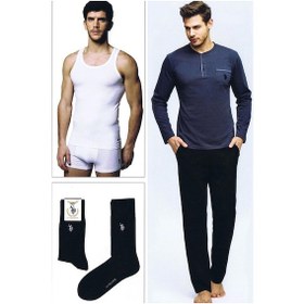 Resim U.S. Polo Assn. Us Polo 17394 Erkek Uzun Kol Pijama Çeyiz Takımı Lacivert 