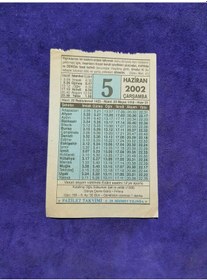 Resim 5 Haziran 2002 Takvim Yaprağı - Nostalji Koleksiyonluk Takvim Yaprağı 