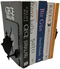 Resim Risingmaber Dekoratif Siyah Sokak Lambası Tasarımlı Metal Kitap Tutucu Desteği Ev Ofis Aksesuarı (2li Set) MK2S 