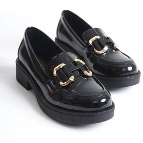 Resim TRENDELLA Rugan Siyah Gold Tokalı Kadın Loafer Tr17ms02a 