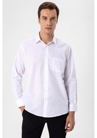 Resim Süvari Beyaz Regular Armürlü Klasik Yaka Gömlek Beyaz 