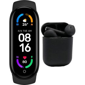 Resim Siyah Akıllı Bileklik ve Bluetooth Kulaklık Seti, Ios ve Android Uyumlu 