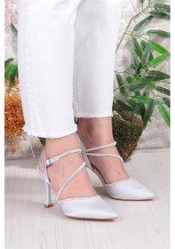 Resim Fort 35691 Saten Biye Taşlı Topuklu Abiye Ayakkabı Kadın Ayakkabı Gümüş 