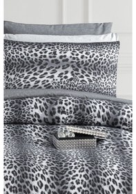 Resim Lastikli Çarşaflı Tek Kişilik Nevresim Takımı Leopar Füme - Gri 
