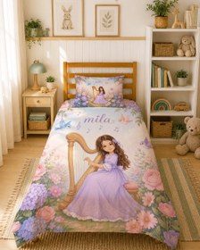 Resim Evmila Karikatüristik Müzik Temalı Nevresim Takımı - 100x150 cm Nevresim ( Bebek Boy Özelleştirilmiş ) + 35x45 cm Yastık Kılıfı 