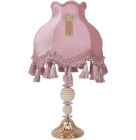 Resim Kadife Kaplı Broş Dekorlu Pembe Vintage Abajur AB0120 Diğer 