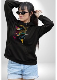 Resim Canlı Afrobeat Füzyon Renkli Siluet Kadın Erkek Siyah Kapüşonlu Sweatshirt Hoodie Siyah 