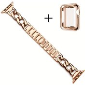 Resim Gaojunshop01 40mm Rose Golden Denim Zincirli Kasa Ve Bileklik Seti Tpu Anti Darbe Cam Koruyucu 