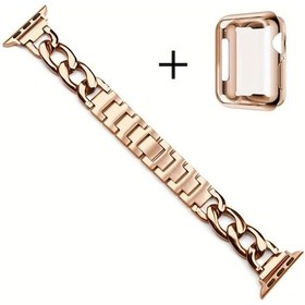 Resim Gaojunshop01 40mm Rose Golden Denim Zincirli Kasa Ve Bileklik Seti Tpu Anti Darbe Cam Koruyucu 
