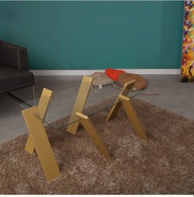 Resim Roman Maxi Cam Orta Sehpa Hardal / Renkli Dikdörtgen Orta Sehpa 