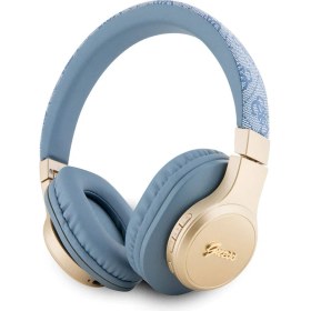 Resim Guess Orjinal Lisanslı Bluetooth Kulaklık Script Gold Serisi Metal Yazı Logolu 4g Desenli Mavi 