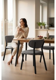 Resim Canisa Toldy Serisi 6 Adet Gri Bukle Kumaş Mutfak Sandalyesi Siyah Metal Ayak Gri Sandalye Ayaklar Siyah 