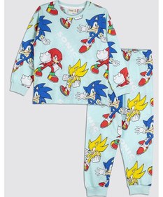 Resim Zuzunga The Hedgehog Super Sonic Desenli %100 Pamuk Çocuk Pijama Takımı Mint 
