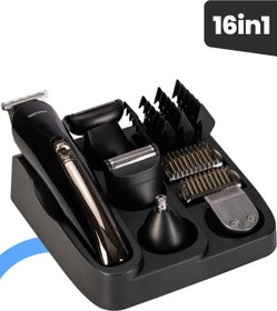 Resim GOLDMASTER Live 16in1 Paslanmaz Çelik Yüz,Saç,Sakal,Vucüt Full Standlı Erkek Bakım Seti Kiti GM9115 