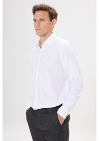 Resim AC&Co / Altınyıldız Classics Erkek Beyaz Slim Fit Dar Kesim Klasik Yaka Pamuklu Oxford Gömlek Beyaz 