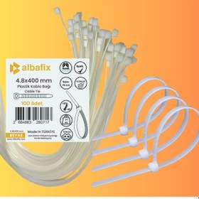 Resim 4.8x400 Mm Şeffaf Beyaz Plastik Kablo Bağı Klipsi Cırt Kelepçe 100 Adet 