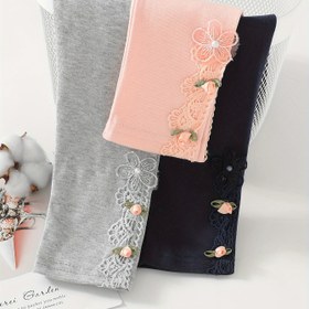 Resim Tek Paket Kız Çocukları Yüksek Elastik Yumuşak Tayt, Katı Renklerde Esnek Bel Bandı ve Kırpılmış Uzunluk, Kız Çocukları Örme Taytlar İçin Uygun 