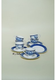 Resim Blue New Bone 6 Kişilik Kahve Fincan Takımı Türk Kahvesi Sunum Seti Beyaz - Mavi 