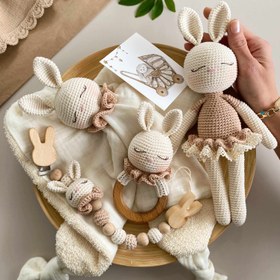 Resim Amigurumi Fırfırlı Tavşanım 4lü Set Bej - 4 Parça Bebek Seti 
