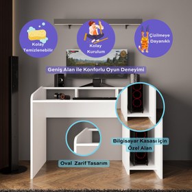 Resim Bimossa S8381 Nova Kasalı Oyuncu Masası Beyaz, Gaming & Bilgisayar & Çalışma Masası 117 cm 