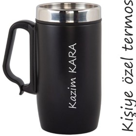 Resim HASODİ Çelik termos Kauçuk Taban 280ML Parlak Siyah Kulplu Paslanmaz Çelik Termos BardakKupa Kahve 