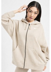 Resim Nike Sportswear Essentials Oversize Fleece Full Zip Hoodie Kadın Oversize Kapüşonlu Sweatshirt Krem Krem 