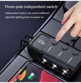 Resim Geeksen Araba Şarj Cihazları 120w Hızlı Şarj Adaptörü 3 Soketli Güç Ayırıcı 12-24v 