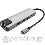 Resim ALLY 5İN1 USB 3.1 Type C To HDMI 2xusb 3.0 RJ45 Ethernet Dönüştürücü Adaptör 