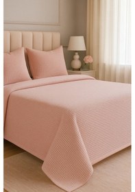 Resim Renkli Gofret Desen Çift Kişilik Yatak Örtüsü Otel Pike 200x230cm Pudra 