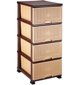 Resim Omnipazar Elf-296 Hasır Desen Plastik Mutfak Komidin Sebzelik 4 Katlı Krem 