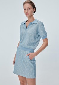 Resim Beli Lastikli Mavi Mini Etek - Mavi / M 