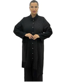 Resim AY-SEL Büyük Beden Çizgili Düğmeli Tunik Gömlek Pantolon Oversize Kadın Takım 