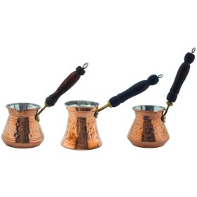 Resim Ludıa Otantik İşlemeli 3 Adet El Yapımı Eskitme Bakır Cezve Set 