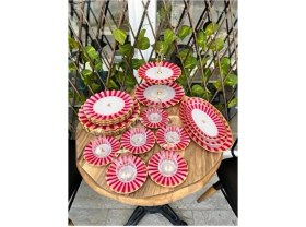 Resim Gürcü Glass Pembe Kelebek 28 Parça 6 Kişilik Cam Kahvaltı Takımı Yuvarlak Şekil ile Şık Tasarım 