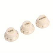 Resim 3'ü 1 Arada Beyaz Plastik Gitar & Bas Kontrol Düğmeleri - Ses, Ton, Hız Kontrolü Altın Yazılı, 5mm Tırtıklı İç Çap, Çoğu Elektrikli Gitar ve Baslar için Vintage Tarzı 