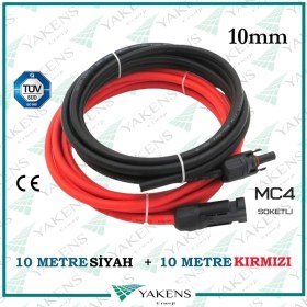 Resim Yakens Enerji Mc4 Soketli (10M+10M) 20 Metre 10MM Güneş Paneli Hazır Solar Kablo Siyah Kırmızı 