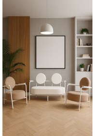 Resim Azra Mobilya Venüs Koltuk Takımı Beyaz Modern Koltuk Seti Ofis Ve Ev Kullanımı Soft Kumaş Beyaz / Açık Kahve Beyaz - Açık Kahverengi 