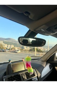 Resim OTOMOGARAJ Otomobil dikiz süsü yeşil pembe lila sarı renk geçişli kuyruk dikiz süsü 