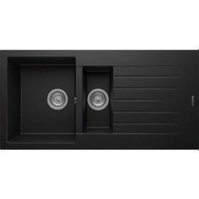 Resim Realstone Siyah P05 Troya 100 1000x500 1.5 Göz Damlalıklı Granit Eviye 