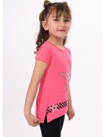 Resim Toontoy Kids Toontoy Kız Çocuk T-shirt Yıldız Baskı Fuşya 