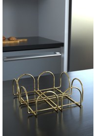 Resim Karteya Paslanmaz Gold Servis Sunum Seti Ekmeklik Ekmek Sepeti Mutfak Havluluk Peçetelik Nihale 4 Parça Gold 