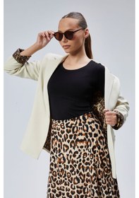 Resim Taş Kruvaze Yaka Kolu Katlama Detaylı Regular Vatkalı Blazer Ceket Taş 