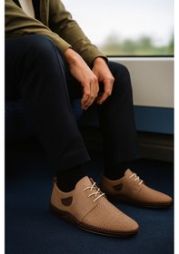 Resim Growish Gr0374 Hakiki Nubuk Deri Hafif Poli Taban Dikişli Aksesuarlı Delikli Günlük Espadril Tarz Erkek Ayakkabı Taba 